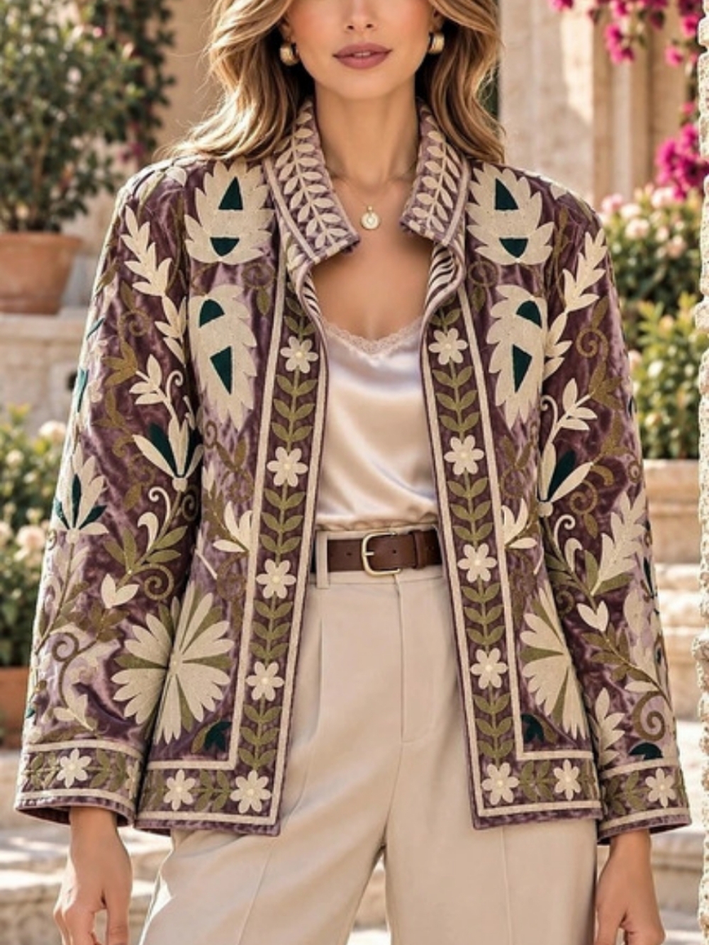 213 Suzanni 100% Cotton Floral Embroidered Velvet Base Jacket Blazer